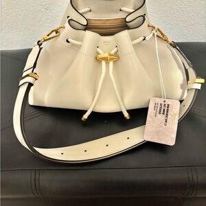 New Jimmy Choo Cream and Gold Cinch Medium Shoulder Bag